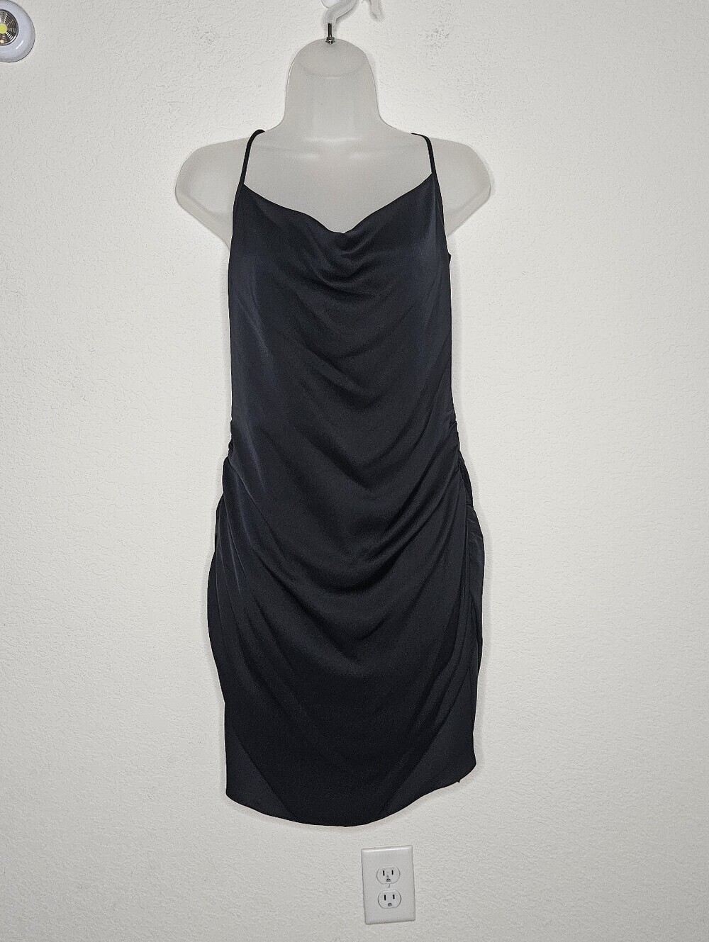 NWT Ramy Brook Kiki Black Satin Ruched Mini Dress Size 10 Sexy Date Night Sleek
